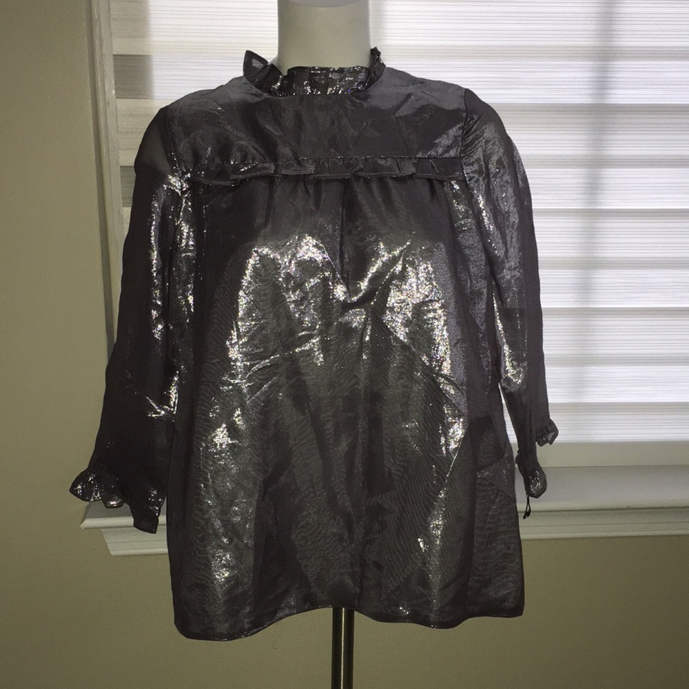 Barneys New York NWT silver metallic top size 2